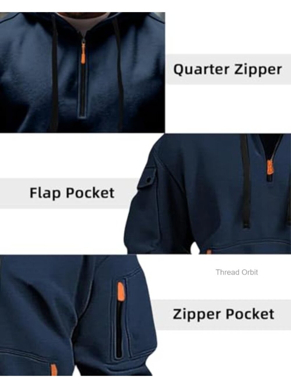 Tactical Quarter Zip Pullover Hoodie Sweatshirt with Pockets - Picture 4 of 6